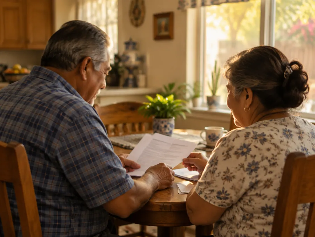 Senior couple reviewing Medicare options at home in Laredo, TX