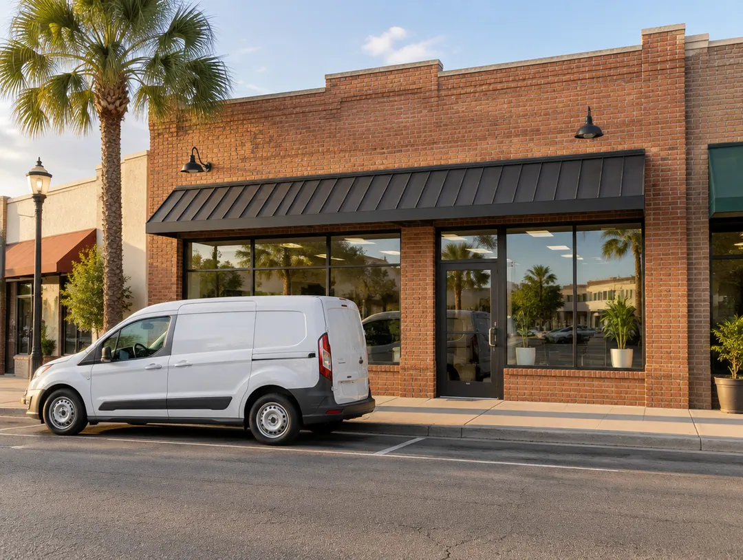 Small business storefront on a commercial street in Laredo, TX