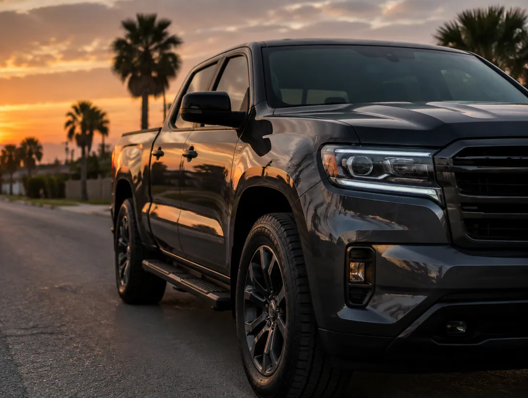 Pickup truck parked on a Laredo street at dusk